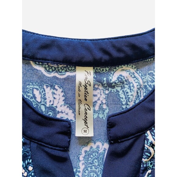 PerSeption Concept Tunic Blue Cream Paisley Print Top V Neck Size Medium - Picture 5 of 9